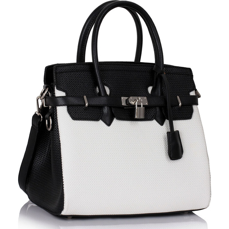 LS fashion LS dámská kabelka ala birkin 140 černo-bílá