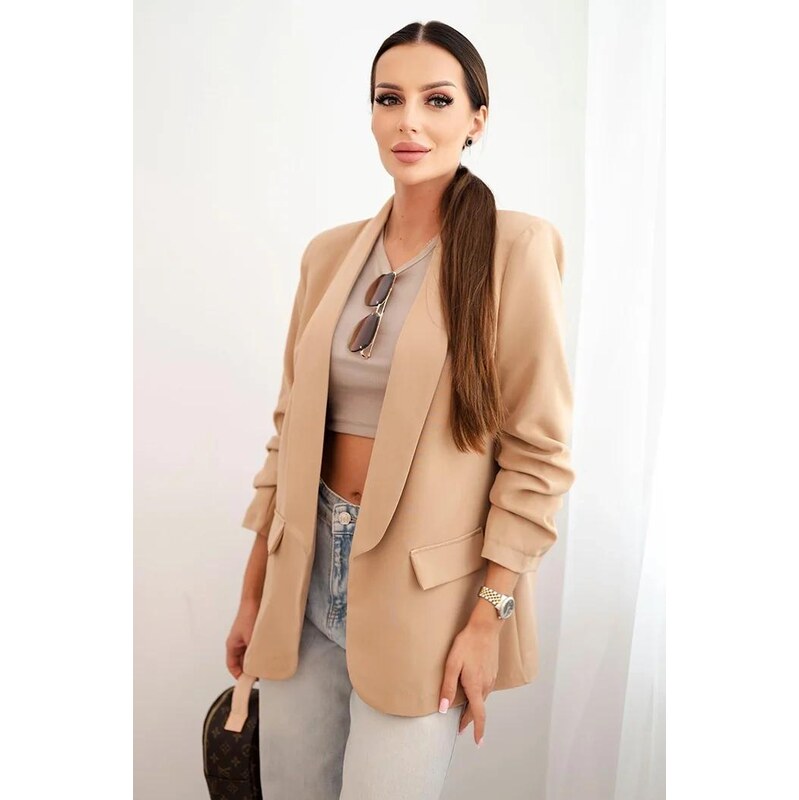 MladaModa Elegantní sako s nařasenými rukávy model 9709 barva camel 108897855