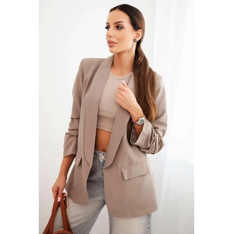 MladaModa Elegantní sako s nařasenými rukávy model 9709 barva fango 108897856