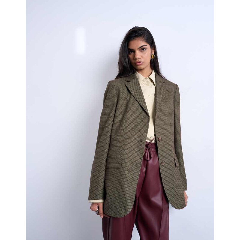 Topshop 3 button mensy blazer in heritage check in green 108896370