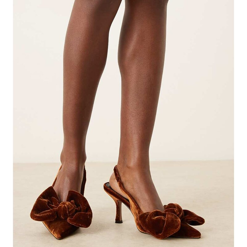 ASOS DESIGN Wide Fit Saffron bow detail mid heeled shoes in rust 113261554