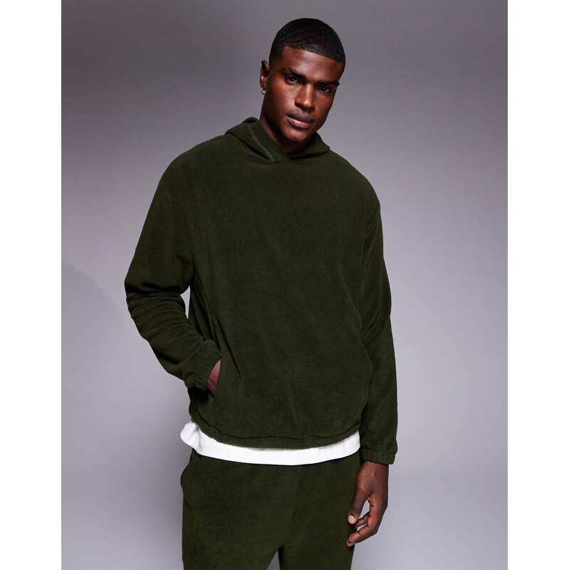 ASOS DESIGN co-ord relaxed hoodie in fleece in green