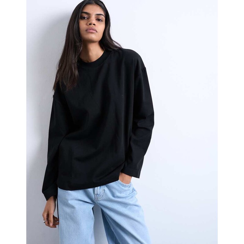Topshop premium interlock long sleeve skater tee black