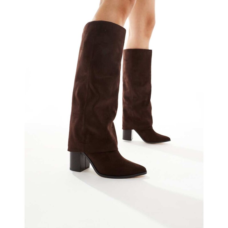 London Rebel Elena fold over knee boots in chocolate-Brown 115512570