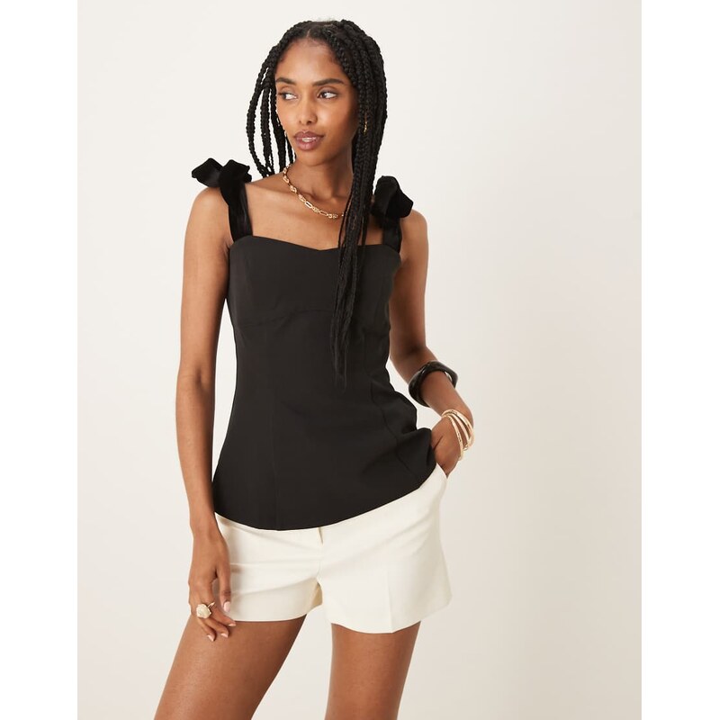 Pretty Lavish velvet bow corset top in black 108896485