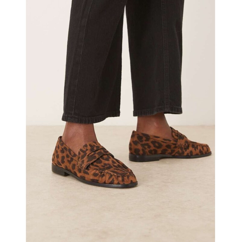 ASOS DESIGN Minnie ruched detail loafer in leopard suedette-Multi