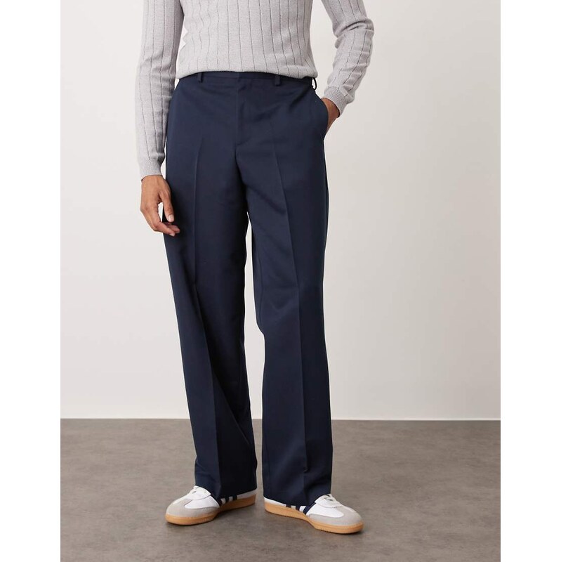 ASOS DESIGN smart wide leg trousers in navy with elasticated