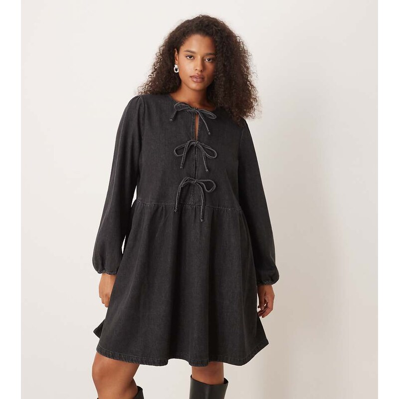 Nobodys Child Plus Eden denim mini dress in black 108896548