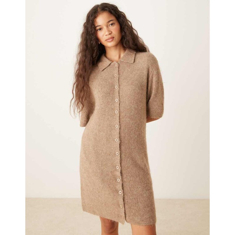 Gina Tricot short sleeve collar button through knitted mini