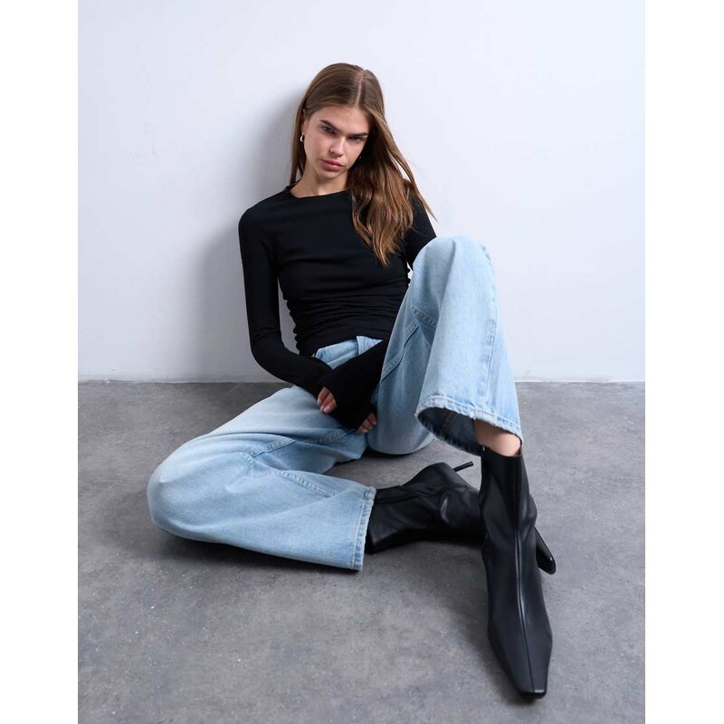 Topshop clean long sleeve top in black