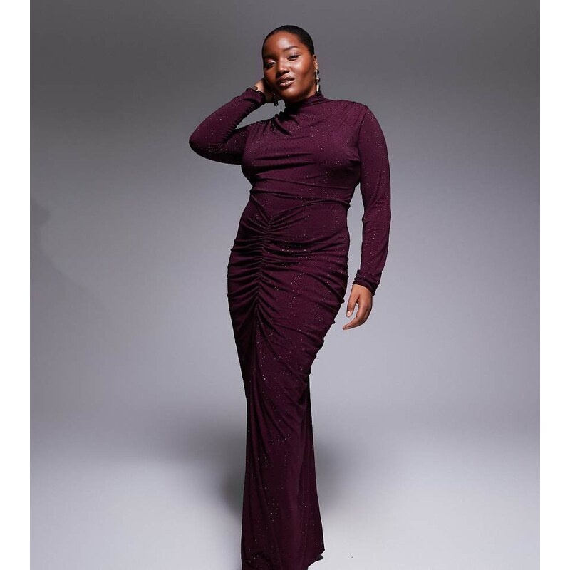 TFNC Plus high neck embellished maxi dress in cherry-Pink