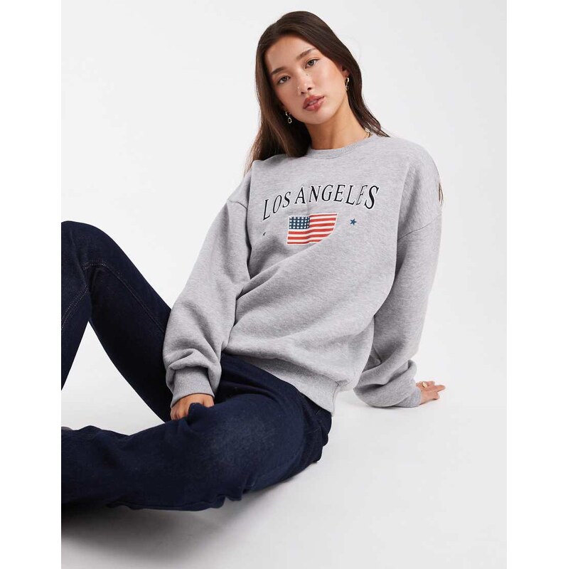 Daisy Street long sleeve LA graphic sweatshirt in grey marl 108896564