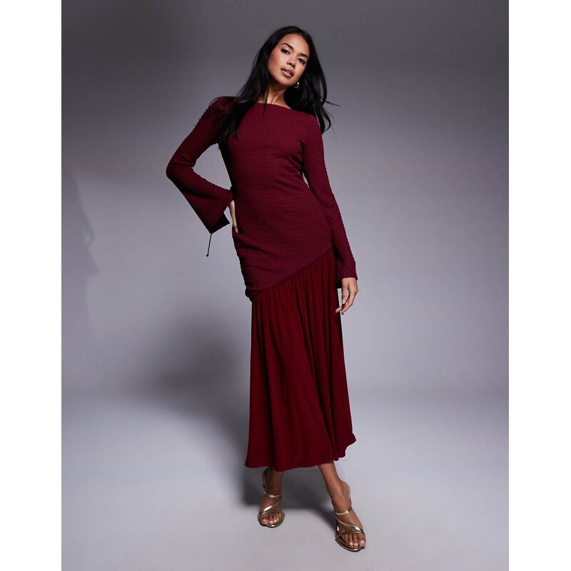 Daska pleated hem maxi dress in wine-Red 108896567