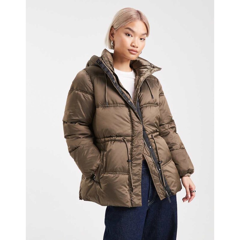 French Connection high neck hooded puffer jacket with drawstring waist 115585086