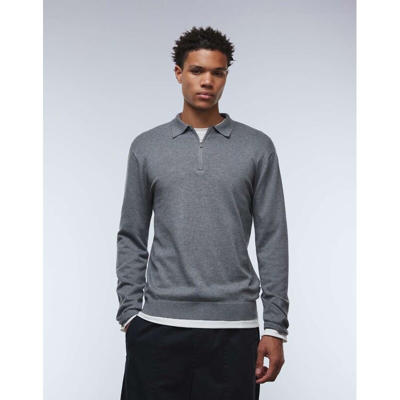 ONLY & SONS half zip soft knit polo in medium grey