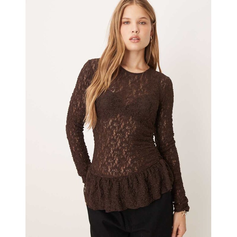 Gina Tricot peplum lace top in dark brown 109505992