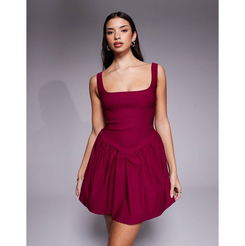 Vesper bengaline square neck skater mini dress in berry-Pink
