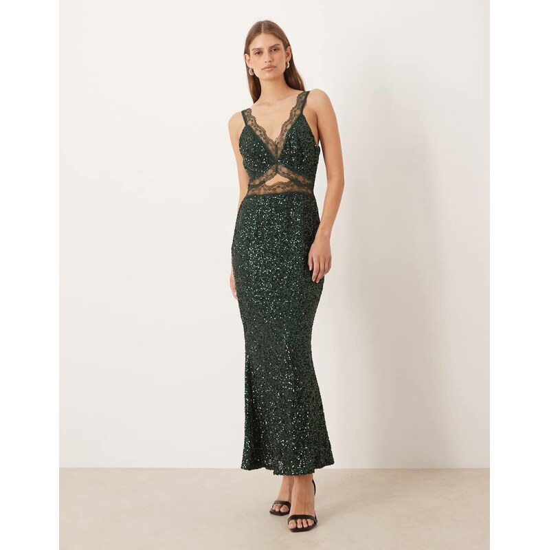 Never Fully Dressed Mimi embellished midaxi dress in emerald-Black 108896650
