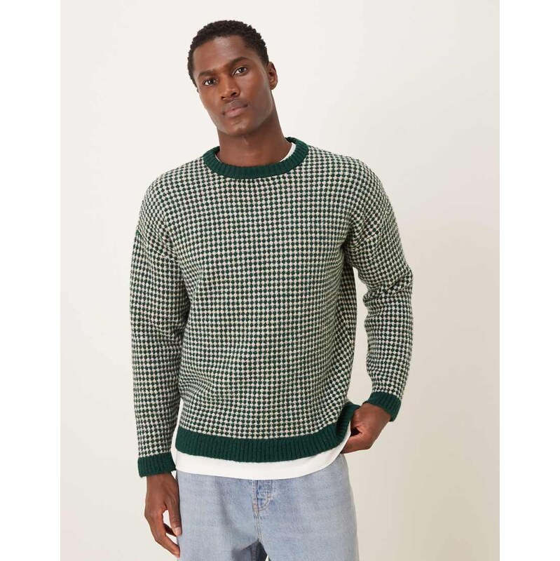 ASOS DESIGN relaxed knitted crew neck stripe jumper in green