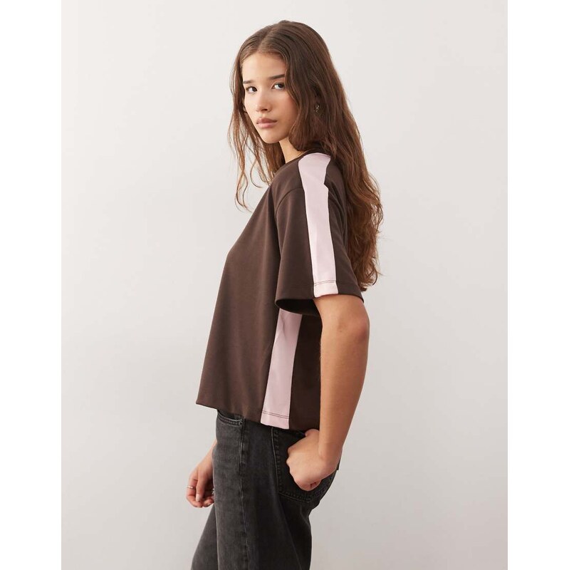 COLLUSION boxy t-shirt in brown pink contrast 113263577