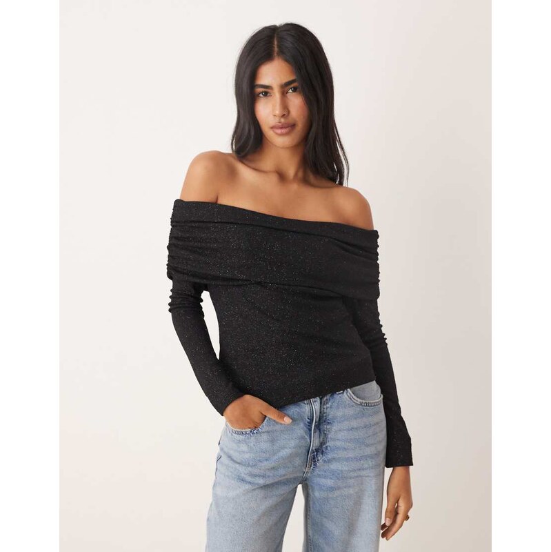 Pretty Lavish bardot jersey top in black 108923581