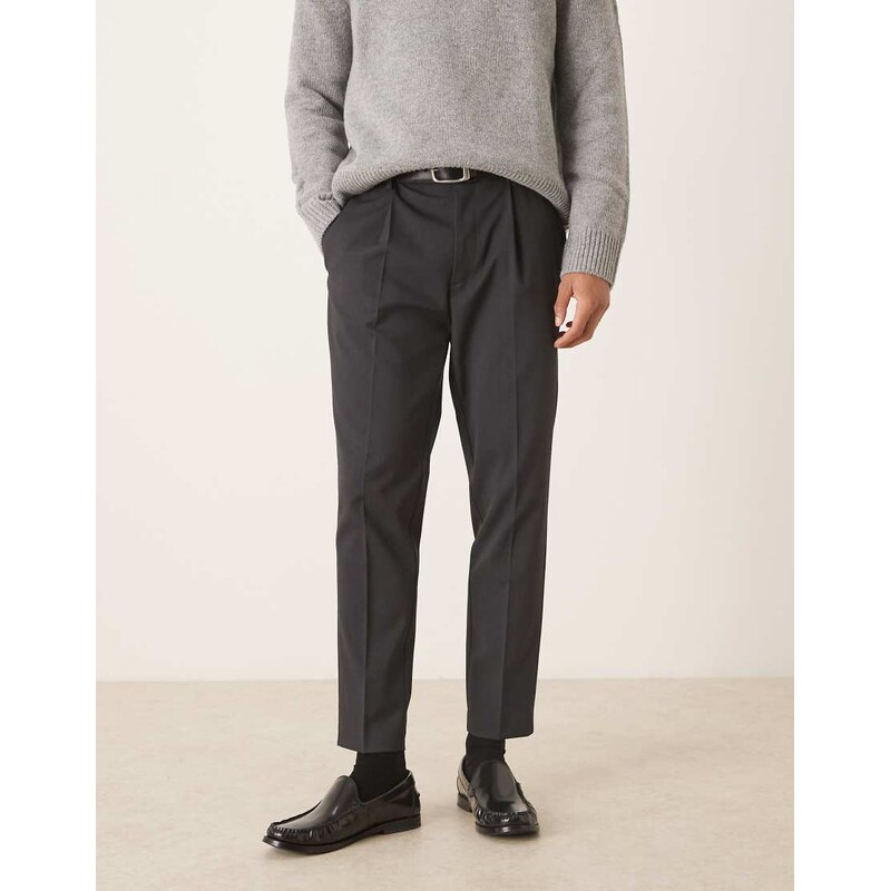 ASOS DESIGN smart tapered chino trousers in charcoal-Grey