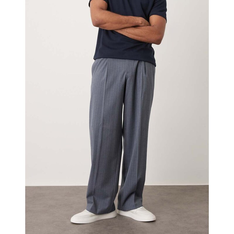 ASOS DESIGN smart wide leg flannel trousers in dark blue