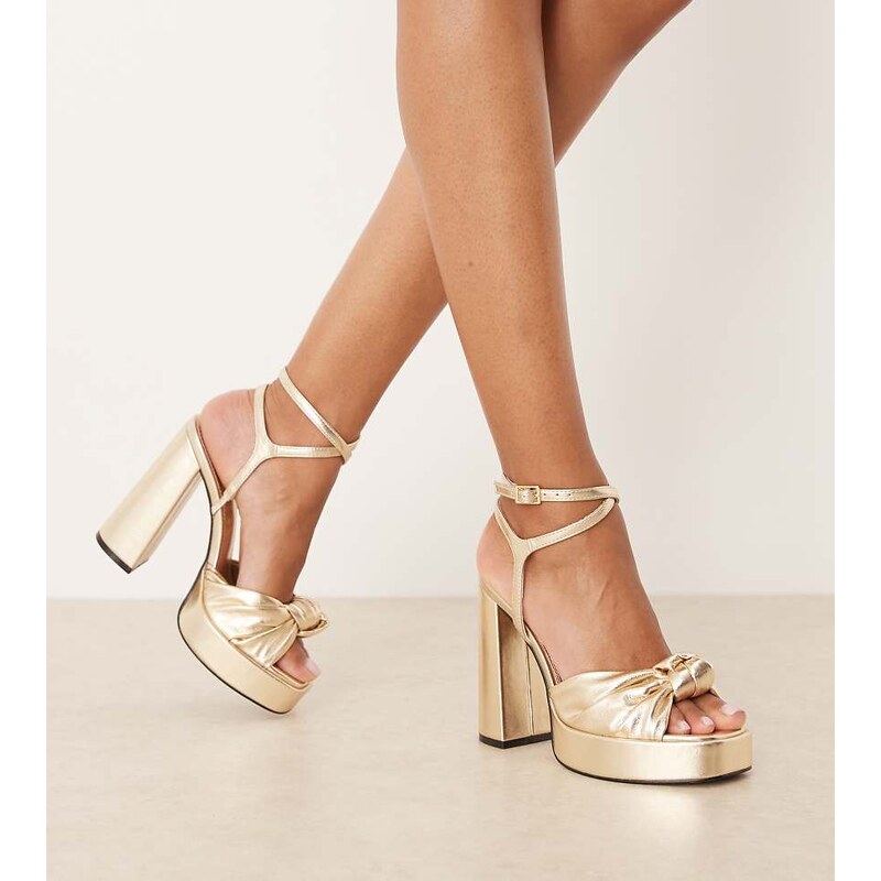 ASOS DESIGN Wide Fit Nutshell knotted platform block heeled