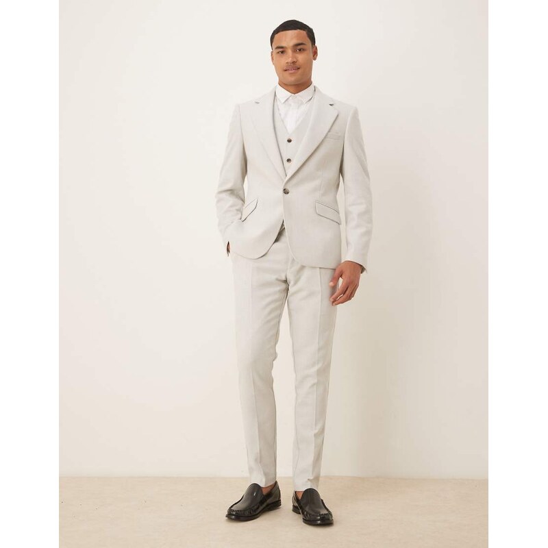 ASOS DESIGN wool mix skinny suit jacket in light grey herringbone