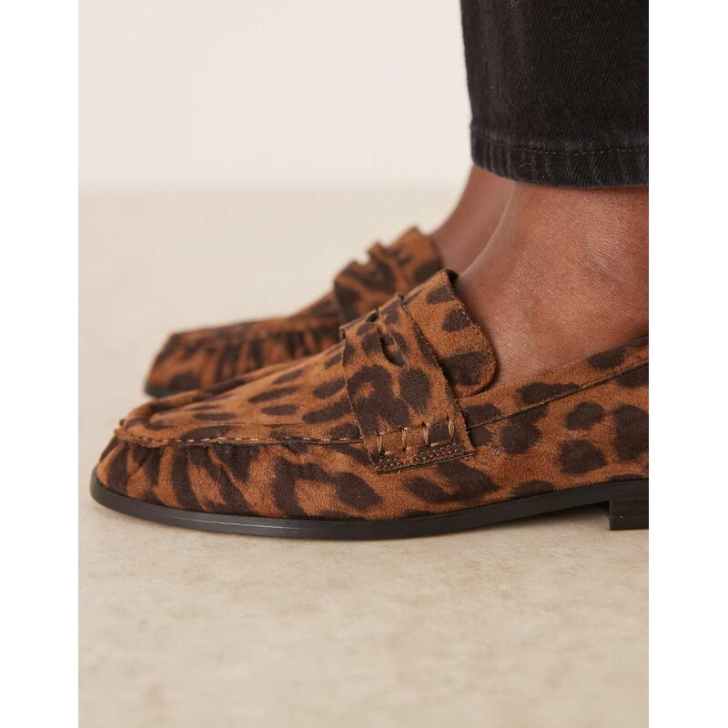 ASOS DESIGN Minnie ruched detail loafer in leopard suedette-Multi