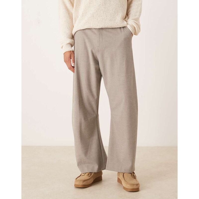 ASOS DESIGN smart barrel leg fit trouser in neutral flannel