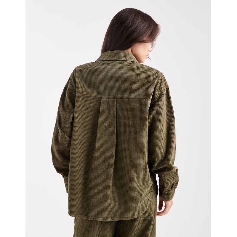 ASOS DESIGN relaxed shirt in bubble cord co-ord in khaki-Green