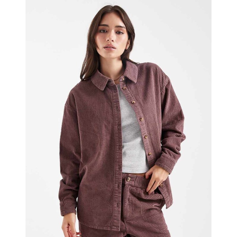 ASOS DESIGN relaxed shirt in bubble cord co-ord in mauve-Purple