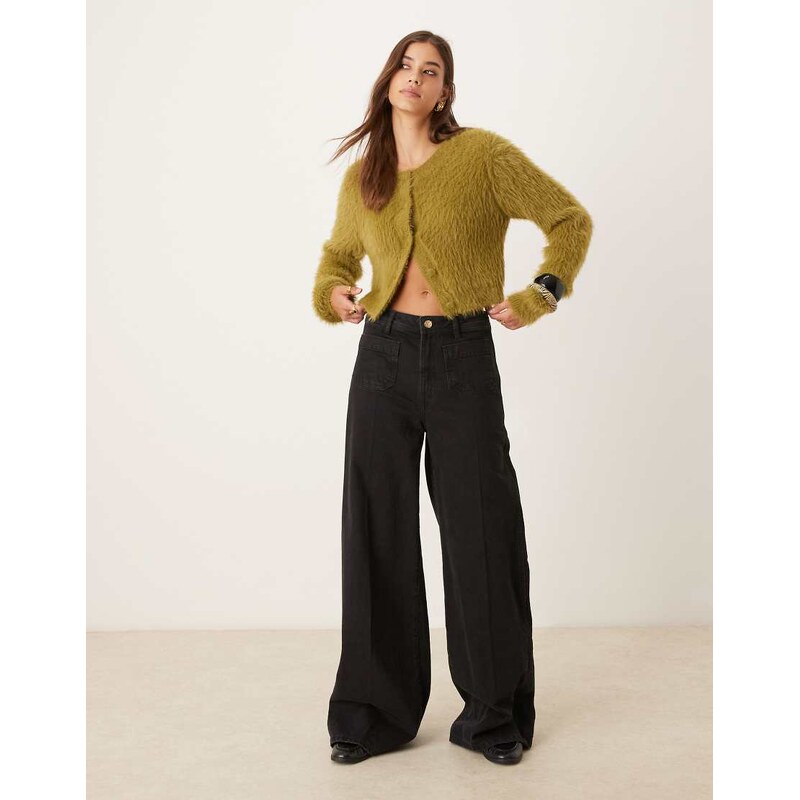 Vila super soft fluffy knit cardigan in green