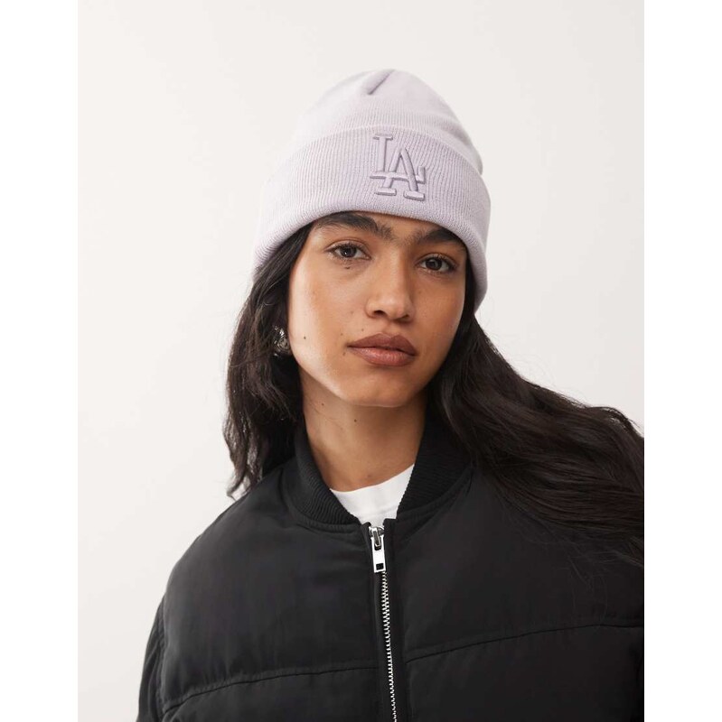 New Era LA Dodgers womens logo wide cuff knit beanie in lilac-Purple 109141515