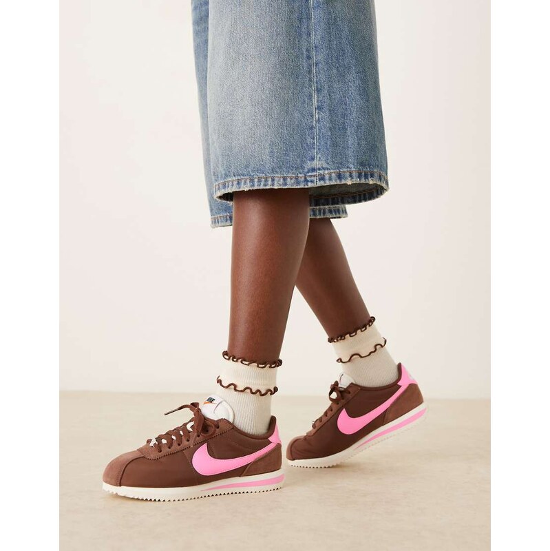 Nike Cortez nylon unisex trainers in brown and pink