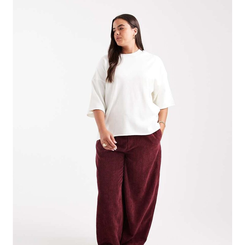 ASOS Curve ASOS DESIGN Curve pull on barrel leg cord trousers in 115535497