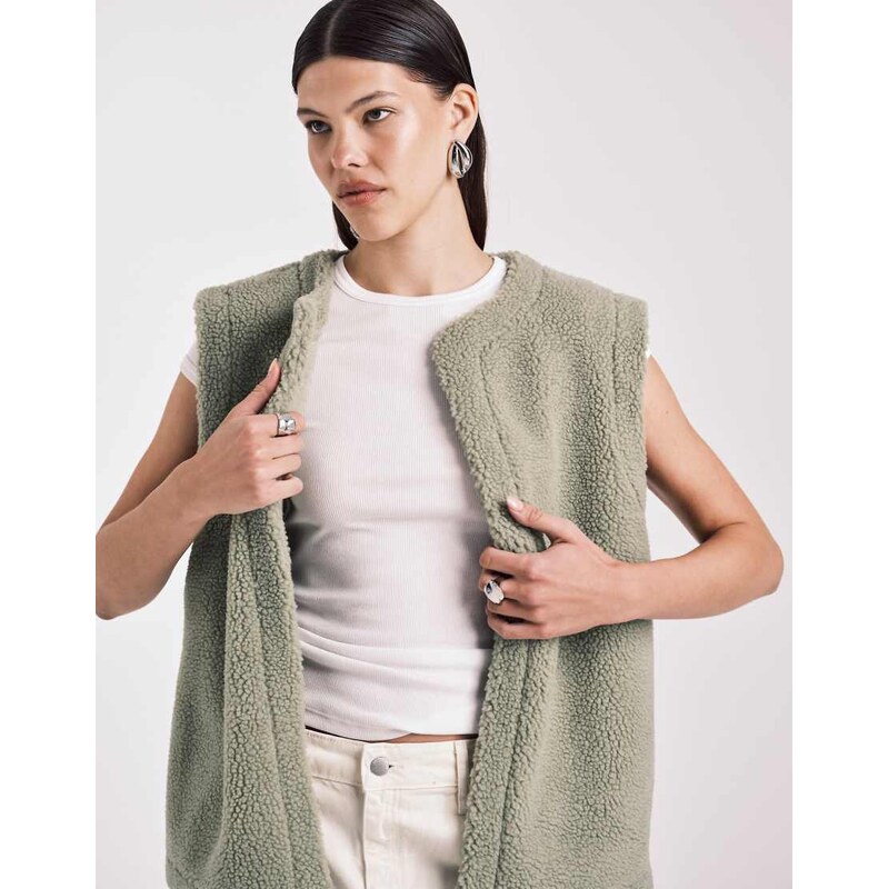 ASOS DESIGN borg fleece gilet in green 109789974