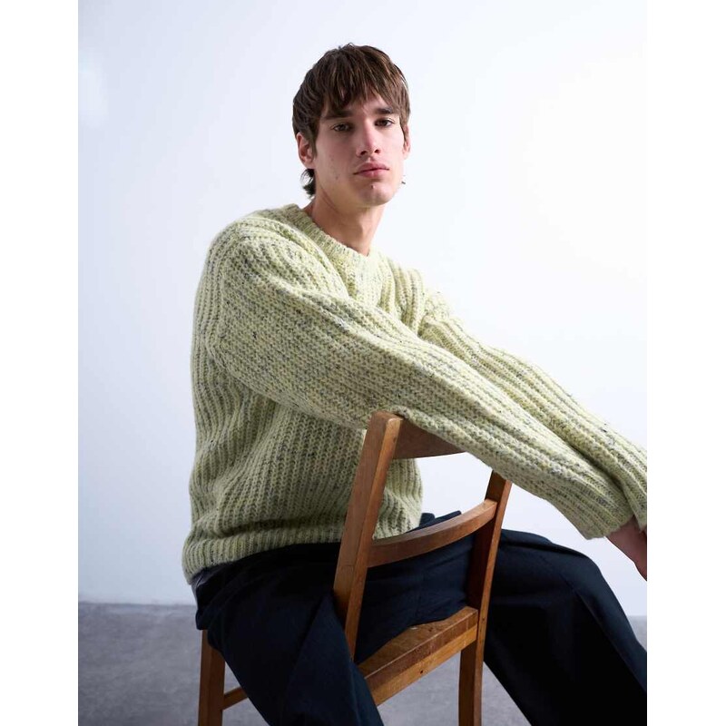 Topman relaxed fit knitted jumper with nep in green