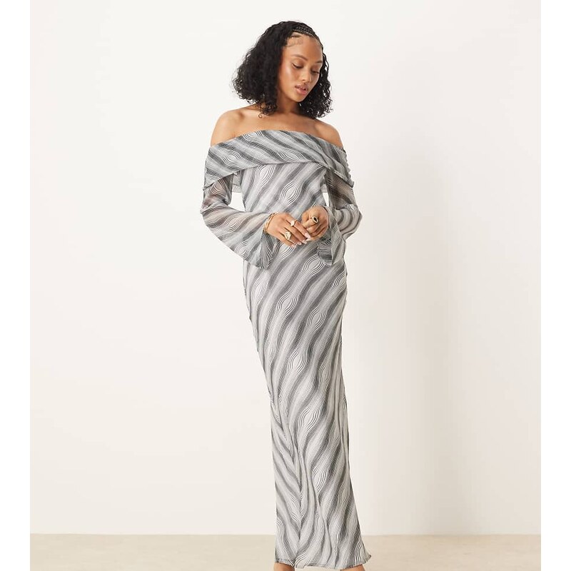 ASOS Tall ASOS DESIGN Tall fold over bardot midi dress in black stripe 115512939