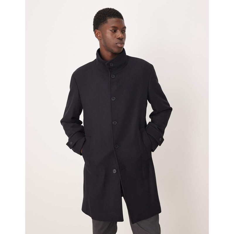 Mango funnel neck wool mix coat in black