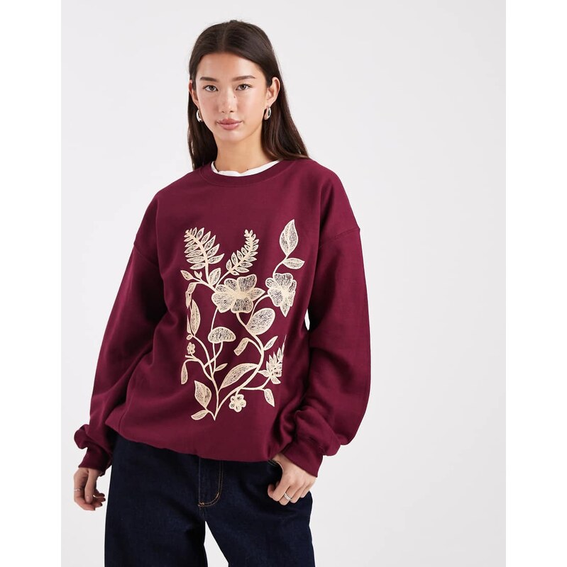 Miss Selfridge floral graphic sweatshirt in dark cherry-Red 108901364