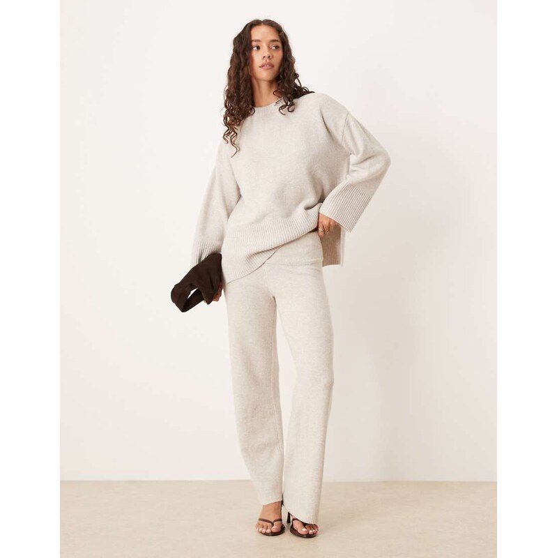 Pretty Lavish folded waistband knit trouser co-ord in light grey 109137980