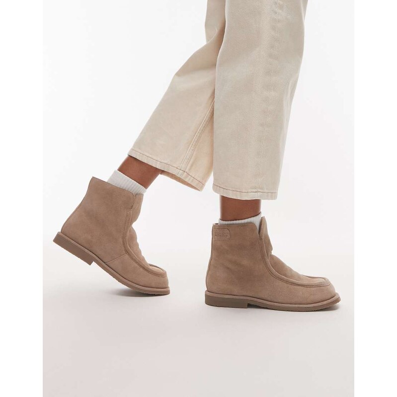 Bronx fluffy cosy boot in suede oatmilk-Black 110132646