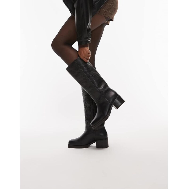 Bronx embossed knee boots in leather black