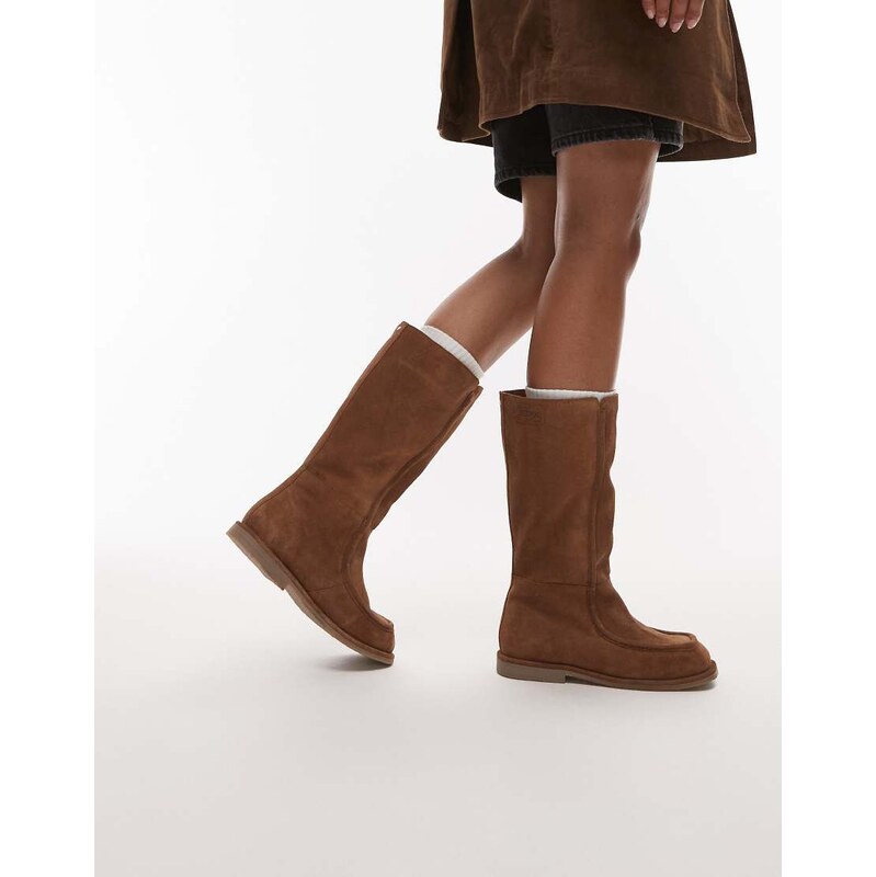 Bronx fluffy cosy knee boot in suede chesnut-Gold 112970847