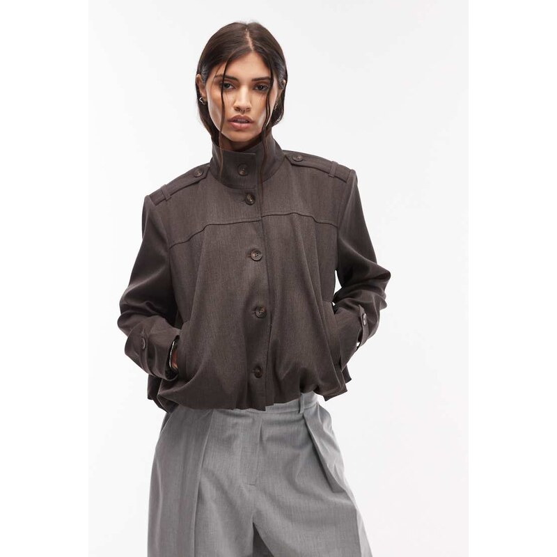 ASOS DESIGN tailored funnel neck tab detail jacket in chocolate