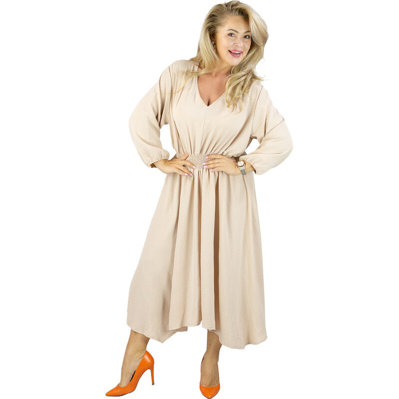 Pri ADELE midi dress with elastic waist and v-neckline 108904292