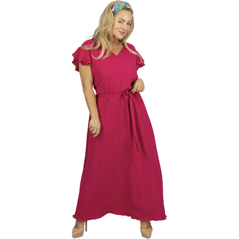 Pri Long dress tied at the waist with short sleeves with frill CELINA 108904328