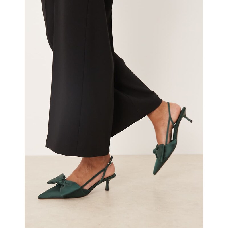 ASOS DESIGN Sunshine kitten heel slingback shoes in forest green